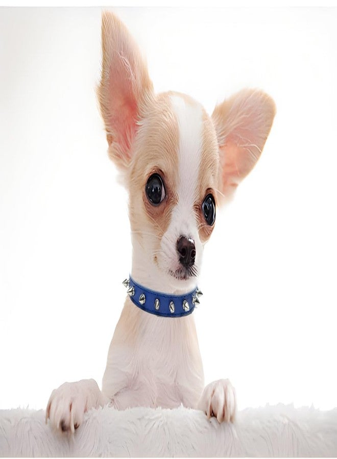 Weimostar Spiked Dog Collar Soft Pu Leather Rivet Spike Stud Studded Cat Collars Adjustable for Girl Boy Small Breed Pet Teacup Mini Tiny Puppy Kitten Blue S - Image 2